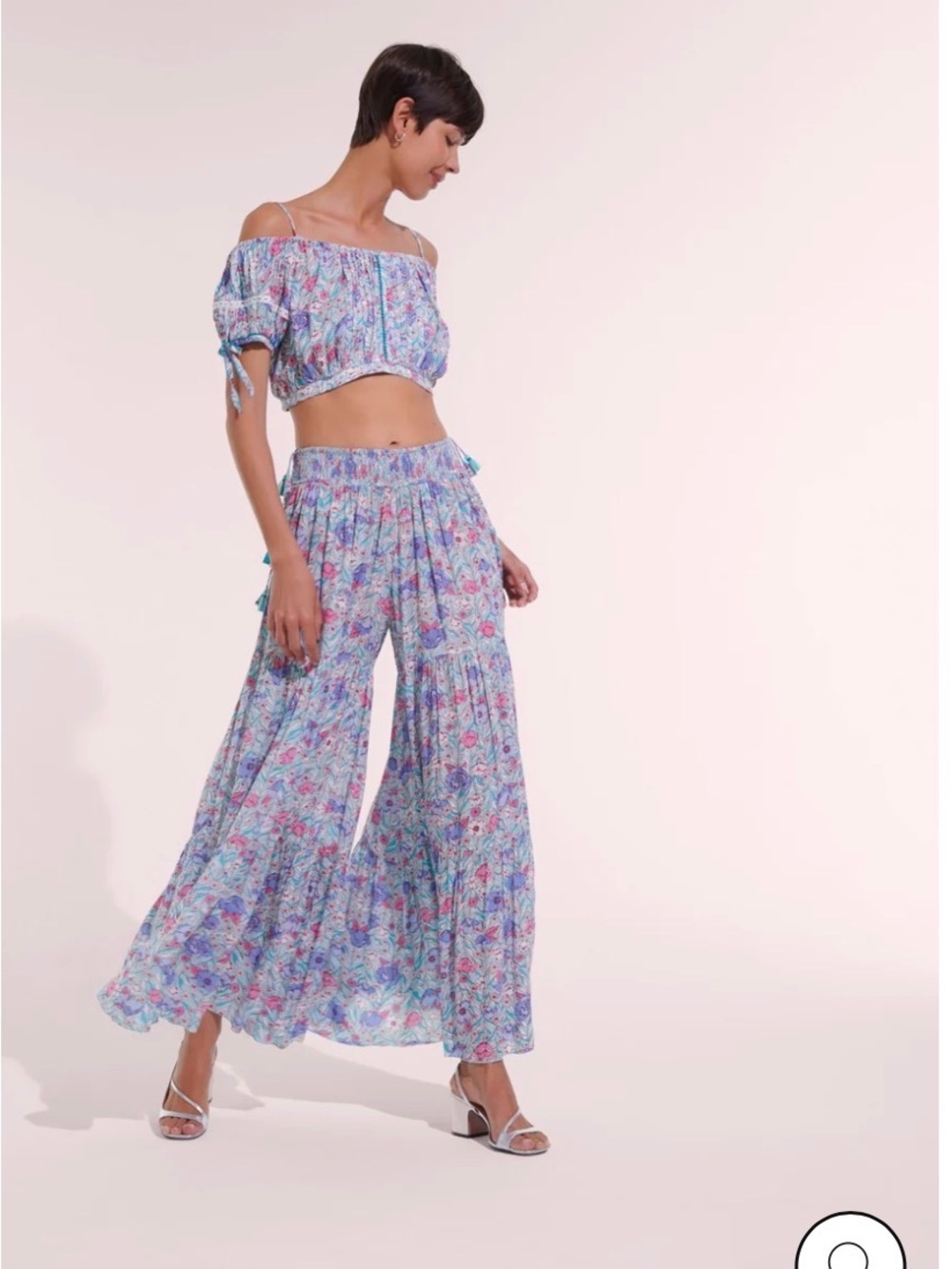 Poupette St. Barth Lavender Floral Wide-Leg Pants